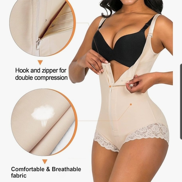 Elegant Cream Shapewear Bodysuit with Lace Trim Size Small By Shaperx - Picture 3 of 6